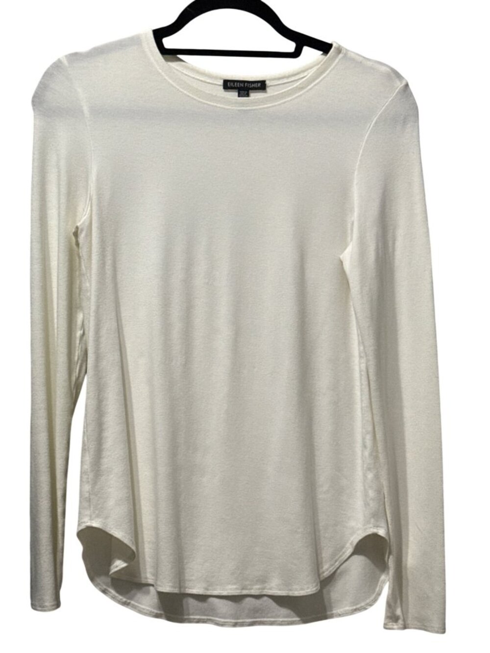 Eileen Fisher Off-White Long Sleeve Crew Neck Top Viscose Blend S/P